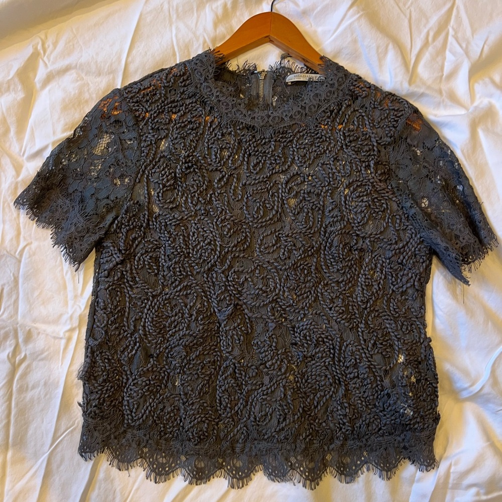 Zara Black Lace Short-Sleeve Blouse - Picture 2 of 6